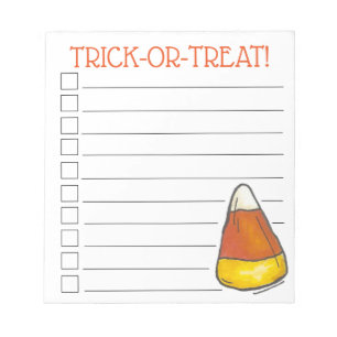 Trick or Treat Halloween Party Candy Corn List Notepad
