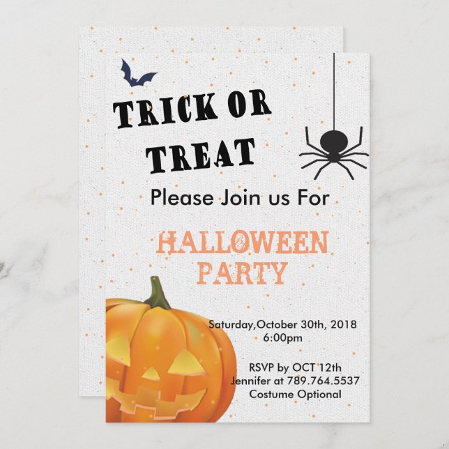 Trick or Treat Halloween Party Halloween  party Invitation (Front/Back)