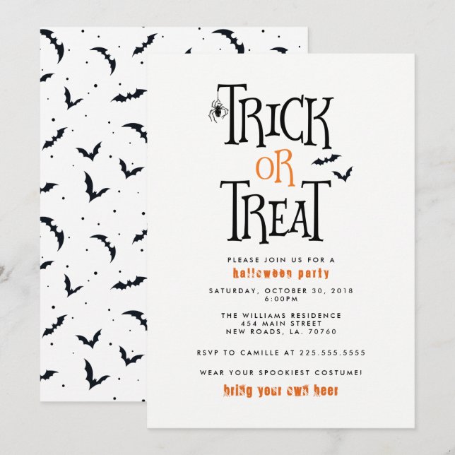 Trick or Treat Halloween Party Invitation (Front/Back)