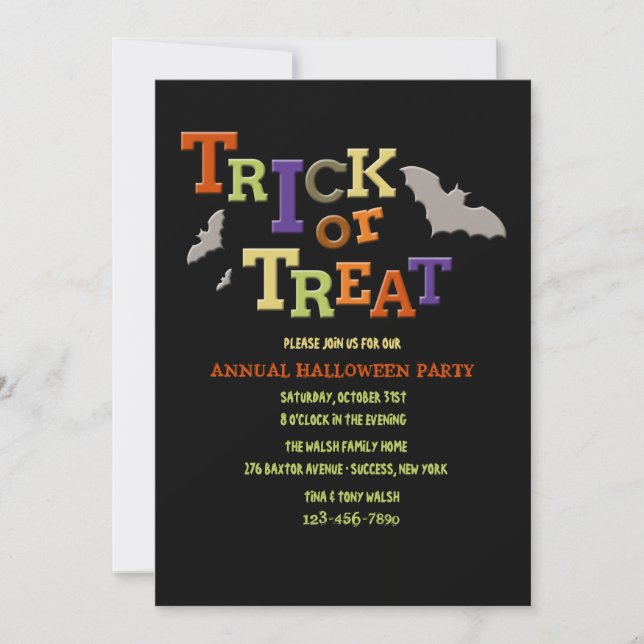 Trick or Treat Halloween Party Invitation (Front)
