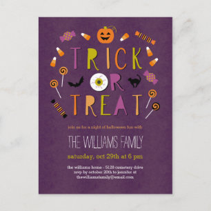 Trick or Treat Halloween Party Invitation Postcard