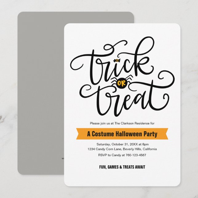 Trick or Treat Halloween Party Invitations (Front/Back)