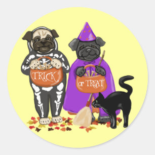 Trick or Treat Halloween Pugs Customisable Sticker