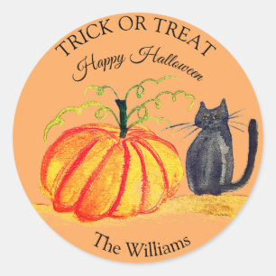 Trick or Treat Halloween Pumpkin Cat Cute Classic Round Sticker