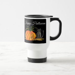 Trick or Treat Halloween Pumpkin Cat Cute Travel Mug