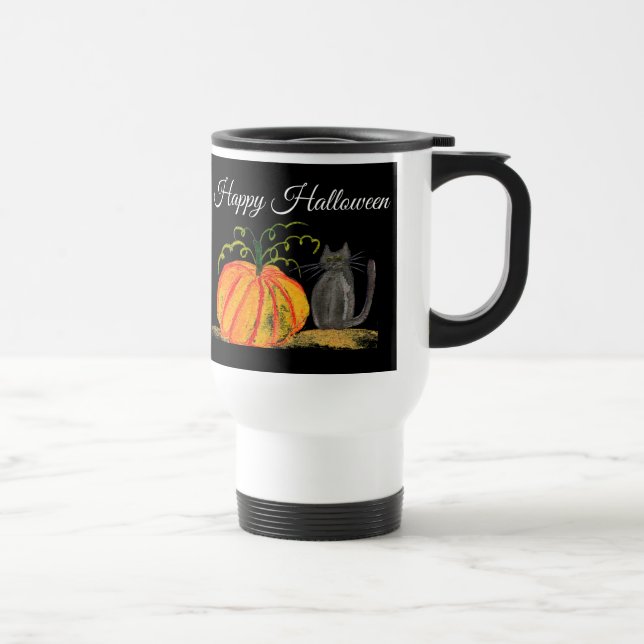 Trick or Treat Halloween Pumpkin Cat Cute Travel Mug (Right)