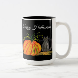 Trick or Treat Halloween Pumpkin Cat Cute Two-Tone Coffee Mug