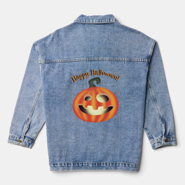 Trick or Treat Halloween Pumpkin Denim Jacket (Back)
