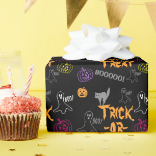 Trick-or-Treat Halloween Pumpkin Ghost Cat Wrapping Paper