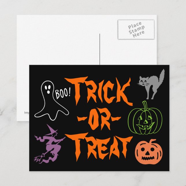 Trick-or-Treat Halloween Pumpkin Ghost Witch Postcard (Front/Back)