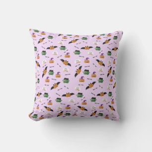 Trick Or Treat Halloween Pumpkin Pattern Purple Cushion