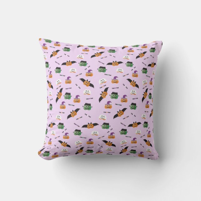 Trick Or Treat Halloween Pumpkin Pattern Purple Cushion (Front)
