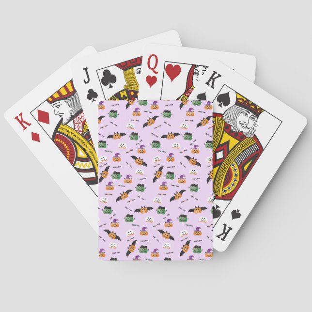 Trick Or Treat Halloween Pumpkin Pattern Purple Playing Cards (Back)
