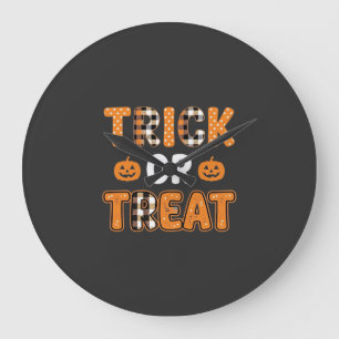 Trick or Treat Halloween Pumpkin Vector Design_1 Large Clock