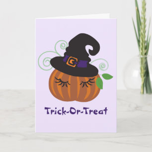 Trick Or Treat Halloween Pumpkin Witch Hat Card