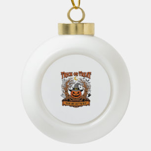 Trick Or Treat Halloween Pumpkin Witch Hat Spooky Ceramic Ball Christmas Ornament