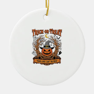 Trick Or Treat Halloween Pumpkin Witch Hat Spooky Ceramic Tree Decoration