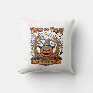 Trick Or Treat Halloween Pumpkin Witch Hat Spooky Cushion