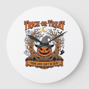 Trick Or Treat Halloween Pumpkin Witch Hat Spooky Large Clock
