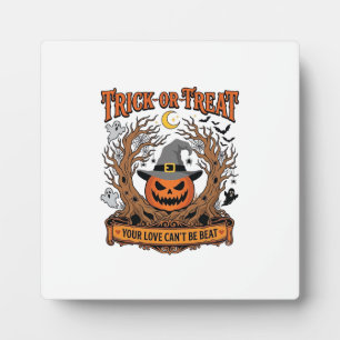 Trick Or Treat Halloween Pumpkin Witch Hat Spooky Plaque