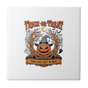 Trick Or Treat Halloween Pumpkin Witch Hat Spooky  Tile