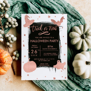 Trick or treat Halloween rose gold frame party Invitation