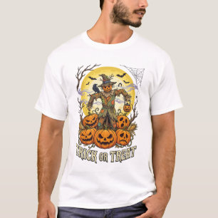 Trick Or Treat Halloween Scarecrow Pumpkins Full M T-Shirt