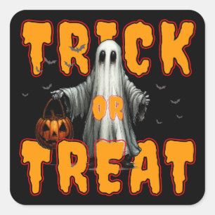 trick or treat halloween scary ghost pumpkin square sticker