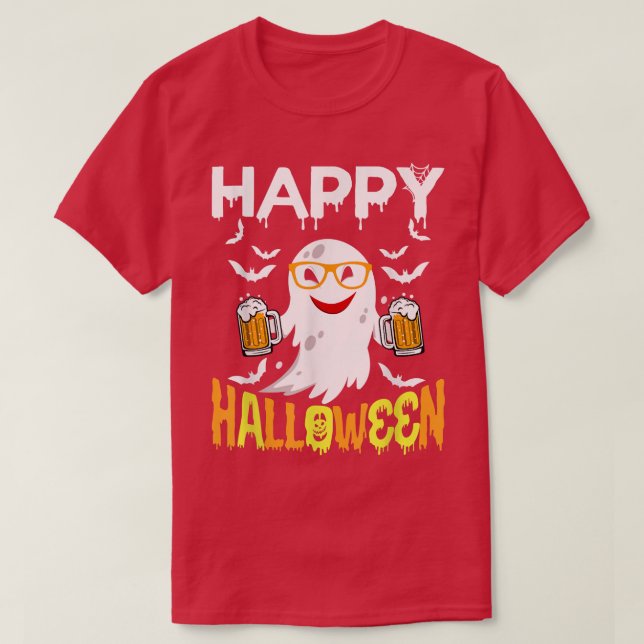 Trick Or Treat Halloween Shirt Ghost Pumpkin Happy (Design Front)