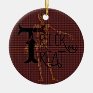 Trick or Treat Halloween Skeleton Grim Collage Ceramic Tree Decoration