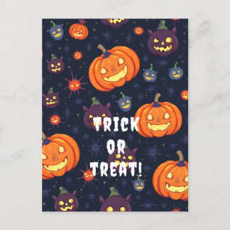 Trick or treat! Halloween smile pumpkins postcard