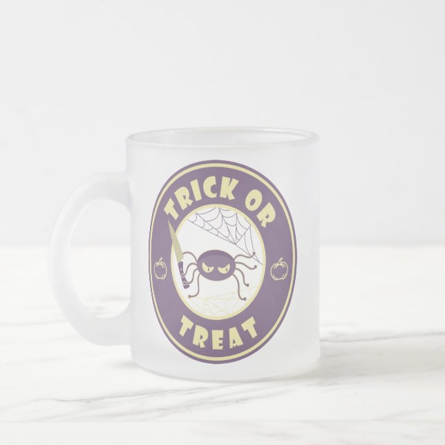 Trick or treat halloween spider Starbucks style   Frosted Glass Coffee Mug (Left)