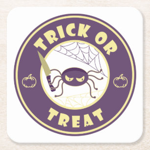 Trick or treat halloween spider Starbucks style Square Paper Coaster