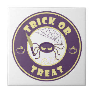 Trick or treat halloween spider Starbucks style Tile