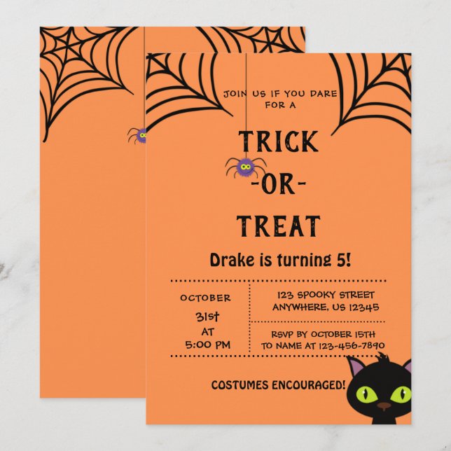 Trick or Treat, Halloween Spiders Invitation (Front/Back)