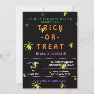 Trick or Treat, Halloween Spiders, Spooky Invitation