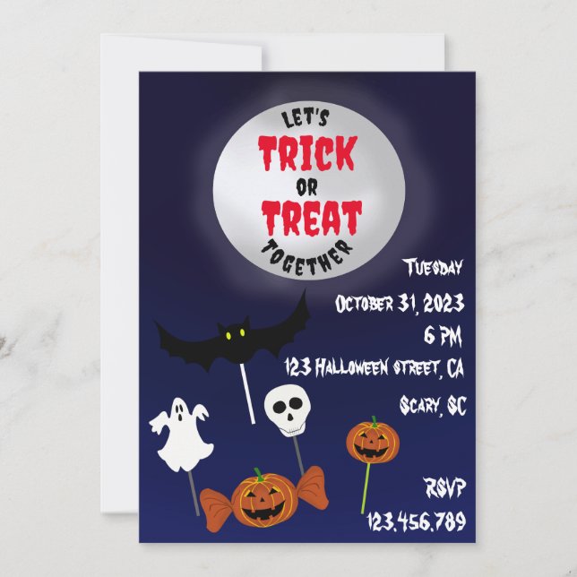 Trick or Treat Halloween spooky candy  Invitation (Front)