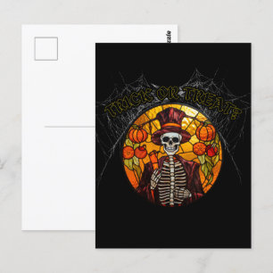 Trick or treat? Halloween, stained glass Postcard