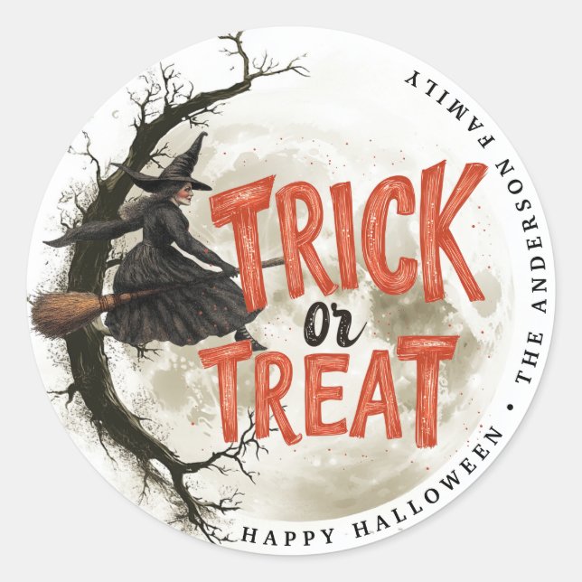 Trick or Treat Halloween Vintage Witch Sticker (Front)
