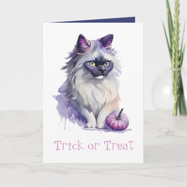 Trick or Treat Halloween watercolor birman cat  Card (Front)