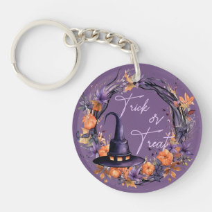 Trick Or Treat Halloween Witch Hat Acrylic Key Ring