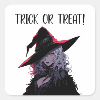 Trick or Treat Halloween  Witch In a Black Hat Square Sticker