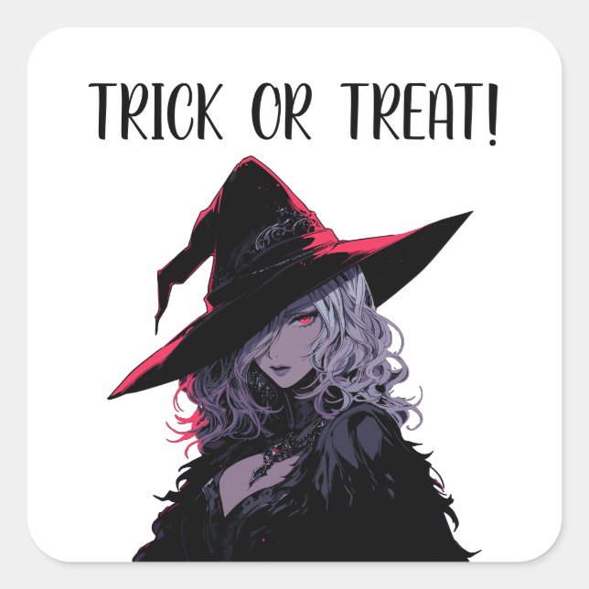 Trick or Treat Halloween  Witch In a Black Hat Square Sticker (Front)