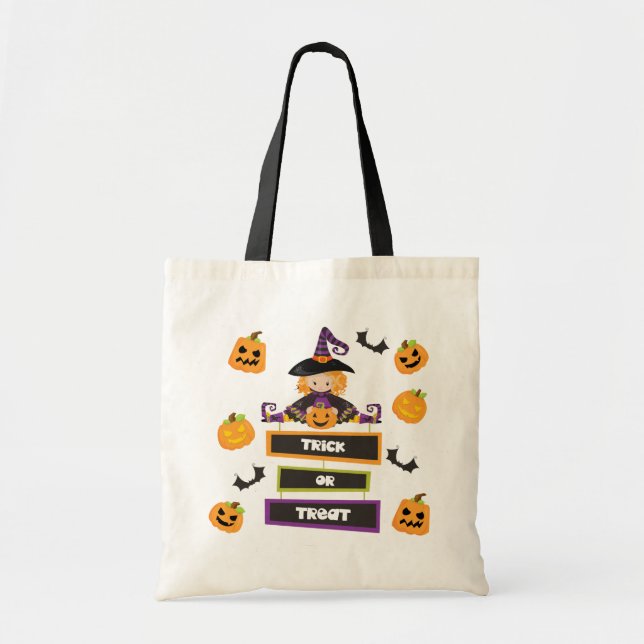 Trick or Treat Halloween Witch Pumpkin  Tote Bag (Front)