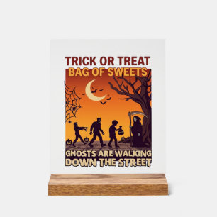 Trick Or Treat Halloween Zombies Grim Reaper Pumpk Acrylic Sign