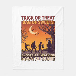 Trick Or Treat Halloween Zombies Grim Reaper Pumpk Fleece Blanket