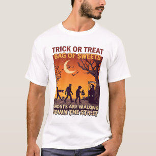 Trick Or Treat Halloween Zombies Grim Reaper Pumpk T-Shirt
