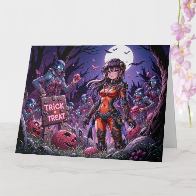 Trick or Treat Halloween Zombies Handing out Brain Card (Orchid)