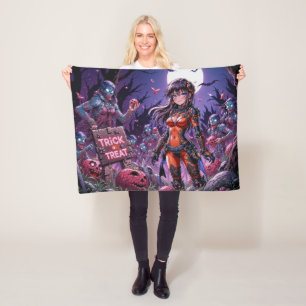 Trick or Treat Halloween Zombies Handing out Brain Fleece Blanket