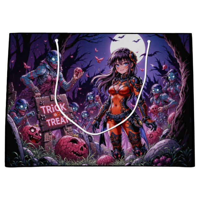 Trick or Treat Halloween Zombies Handing out Brain Large Gift Bag (Front)